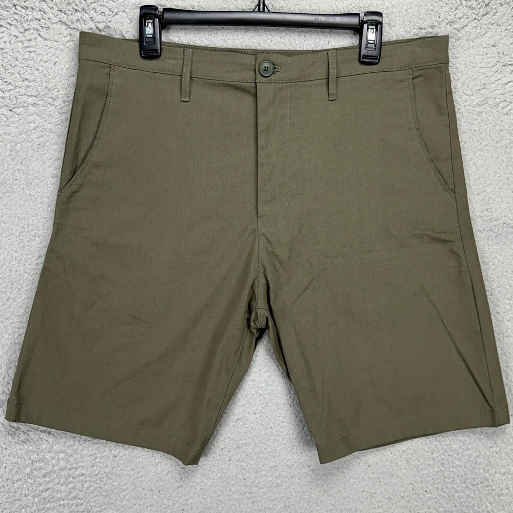 MTailor Mens Khakis Shorts 36X10 Olive Green Flat Front Casual Stretch Pockets